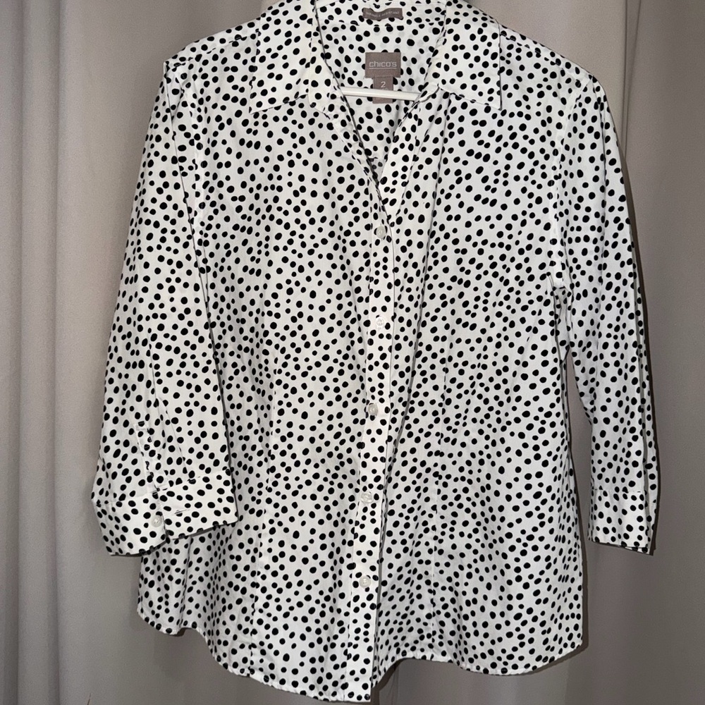 Chico's Black and White Polka Dot Button Down Shirt